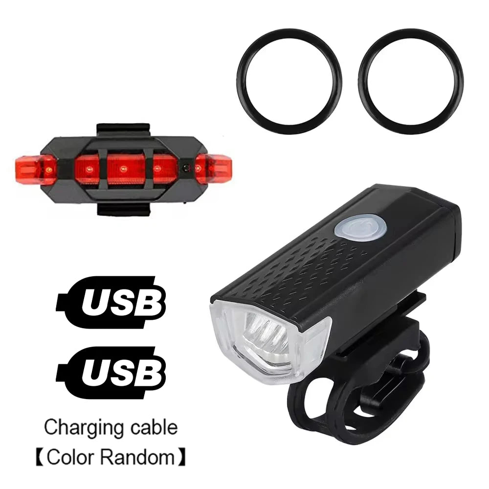 Bicycle Front Rear Light Set LED Rechargeable MTB Bike Head Light Cycling Red Warning Tail Light Accessories for Night Riding