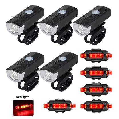 Bicycle Front Rear Light Set LED Rechargeable MTB Bike Head Light Cycling Red Warning Tail Light Accessories for Night Riding