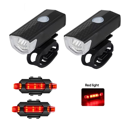 Bicycle Front Rear Light Set LED Rechargeable MTB Bike Head Light Cycling Red Warning Tail Light Accessories for Night Riding