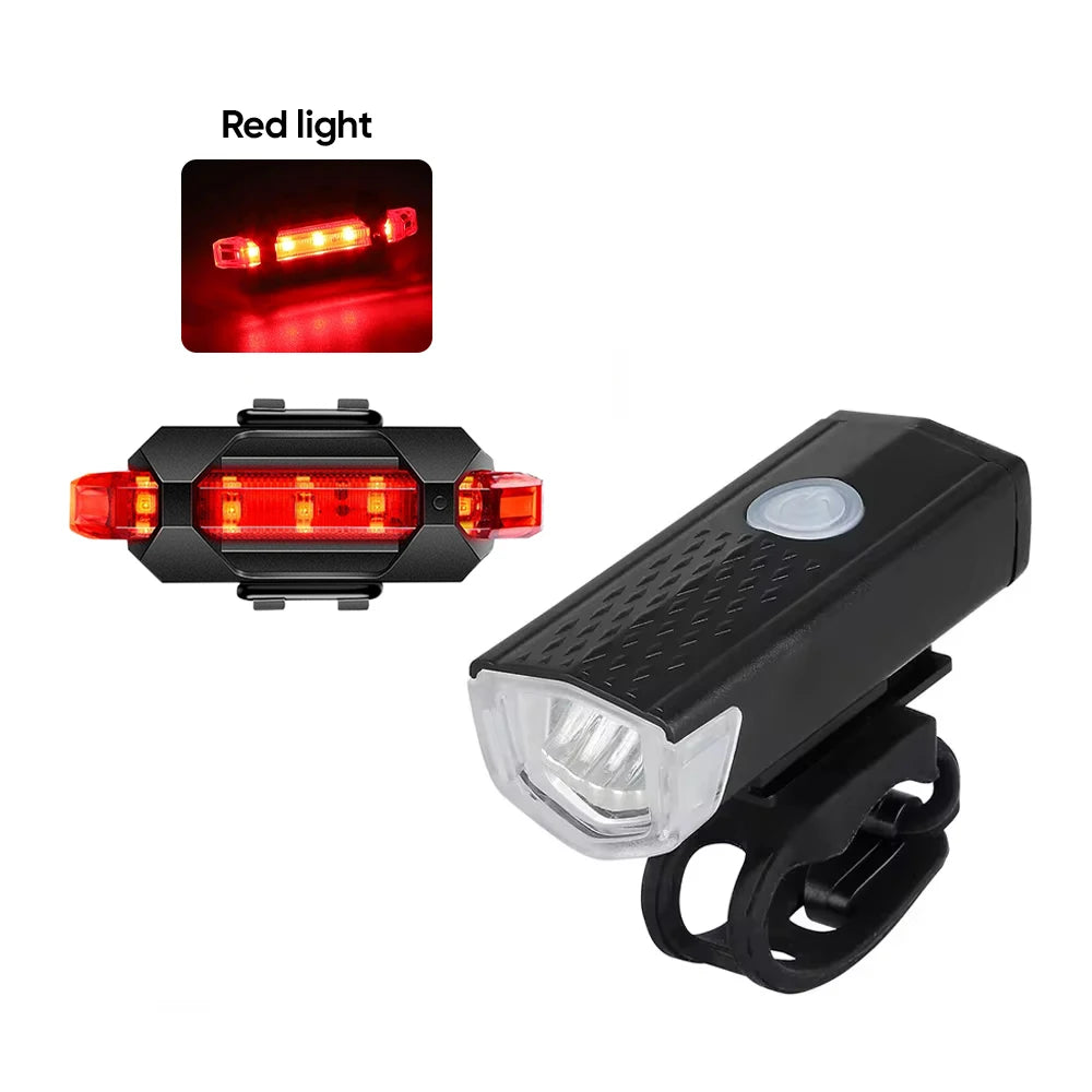 Bicycle Front Rear Light Set LED Rechargeable MTB Bike Head Light Cycling Red Warning Tail Light Accessories for Night Riding