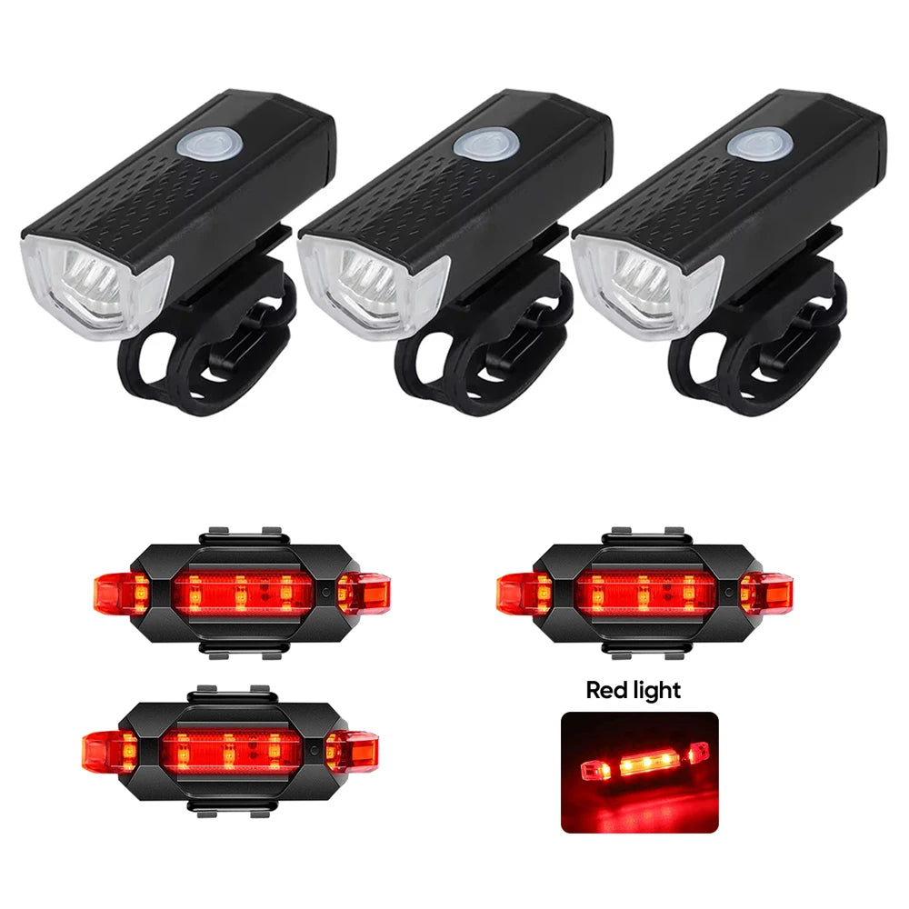 Bicycle Front Rear Light Set LED Rechargeable MTB Bike Head Light Cycling Red Warning Tail Light Accessories for Night Riding