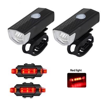 Bicycle Front Rear Light Set LED Rechargeable MTB Bike Head Light Cycling Red Warning Tail Light Accessories for Night Riding