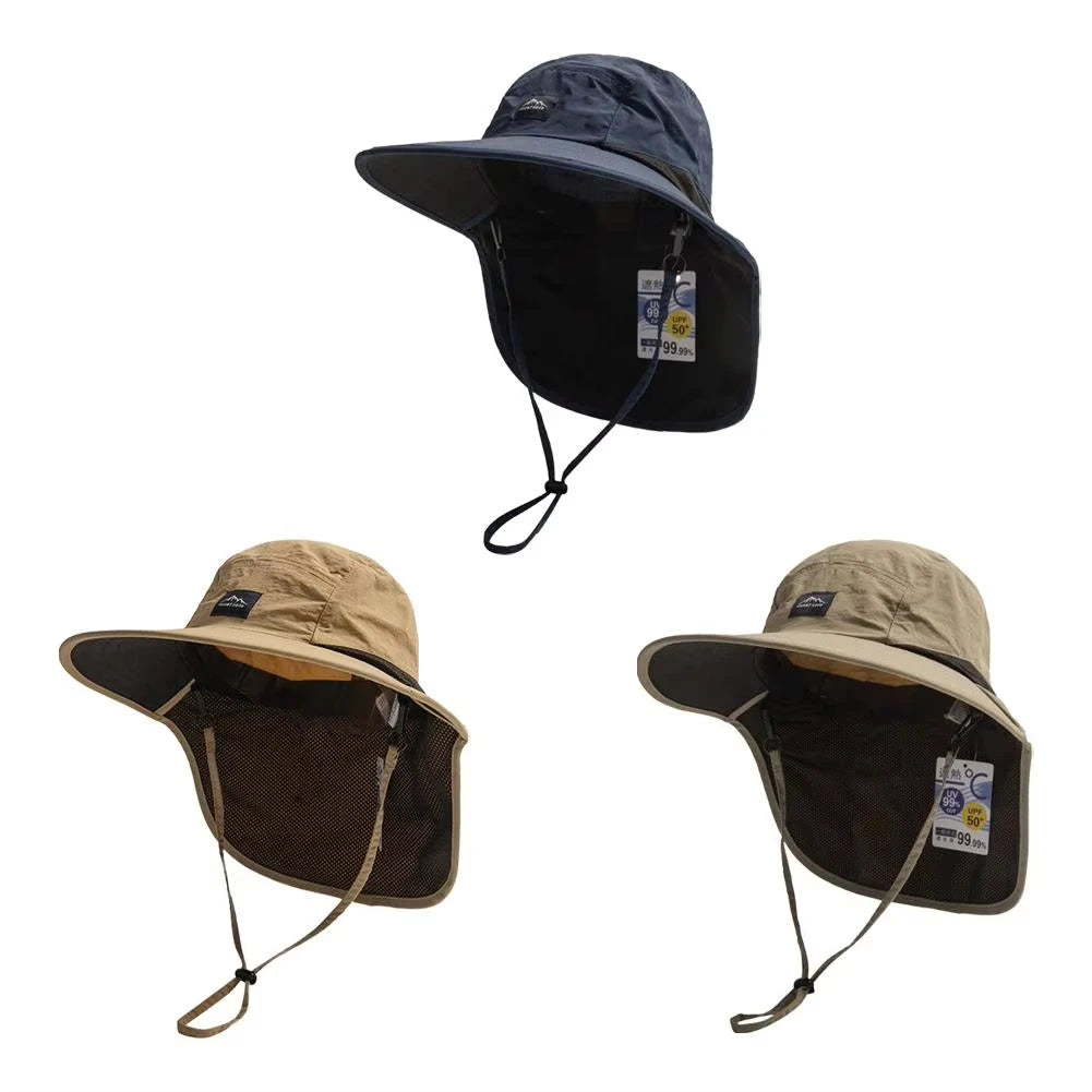 Summer UV Protection Hiking Hat Quick-drying Wide Brim Outdoor Visor Bucket Hats Mesh Breathable Sun Hat Outdoor Cycling Hat